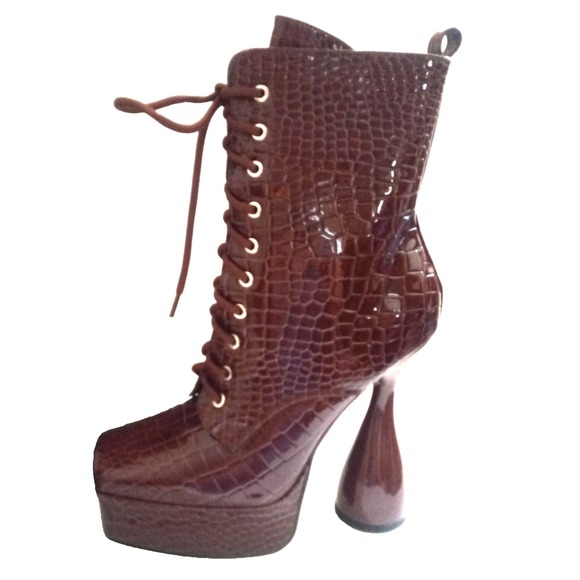 Azalea Wang Enzo Faux Leather Croc Dolls Kill Platform Heel Ankle Bootie sz 11 - Picture 5 of 9